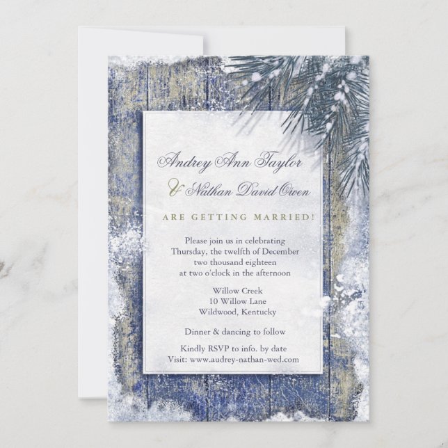 Invitación Boda de Barnwood de Nieve de Invierno Ruso (Anverso)