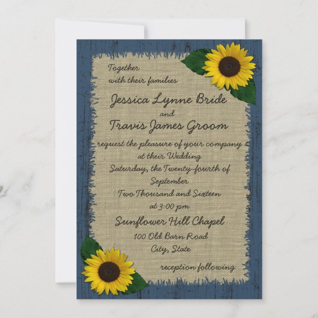 Invitación Boda de Barnwood y Sunflower (Reverso)