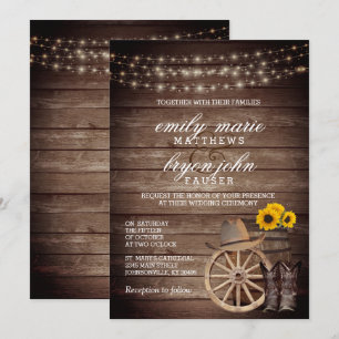 Invitación Boda de barril de madera de campo con girasoles