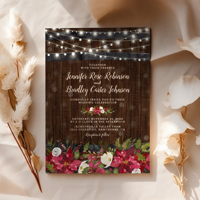 Invitación Boda de barril floral de Navidad de invierno rústi (Subido por el creador)