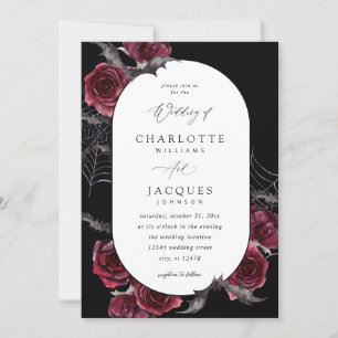 Invitación Boda de Bats Red Rose Halloween - Negro