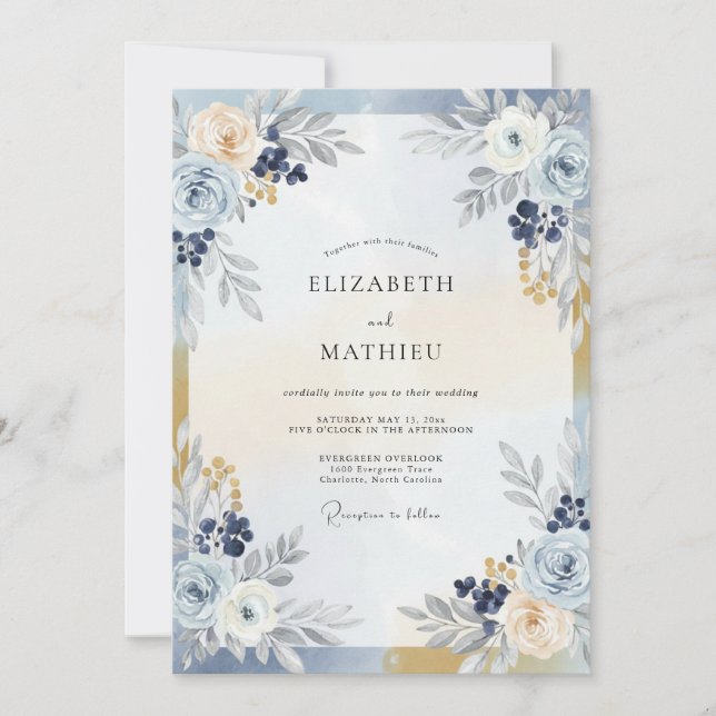 Invitación Boda de Bayas Champagne Navy (Anverso)