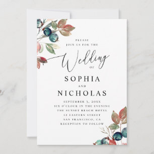 Invitación Boda de bayas de acuarela elegante. Jardín botánic