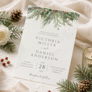 Invitación Boda de bayas de invierno rústicas piña verde
