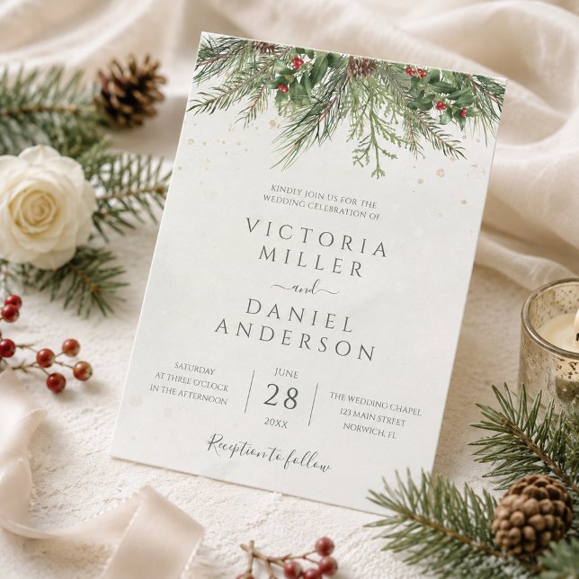 Invitación Boda de bayas de invierno rústicas piña verde (Subido por el creador)