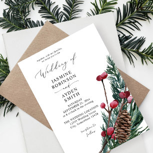 Invitación Boda de Bayas de Invierno y Verdor de Pino