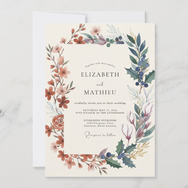 Invitación Boda de Bayas de Pizarra de Cobre (Anverso)