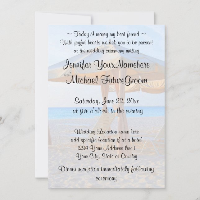 Invitación Boda de Beach Cabana (Anverso)