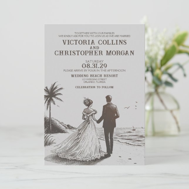 Invitación Boda de Beach Couple (Anverso de pie)