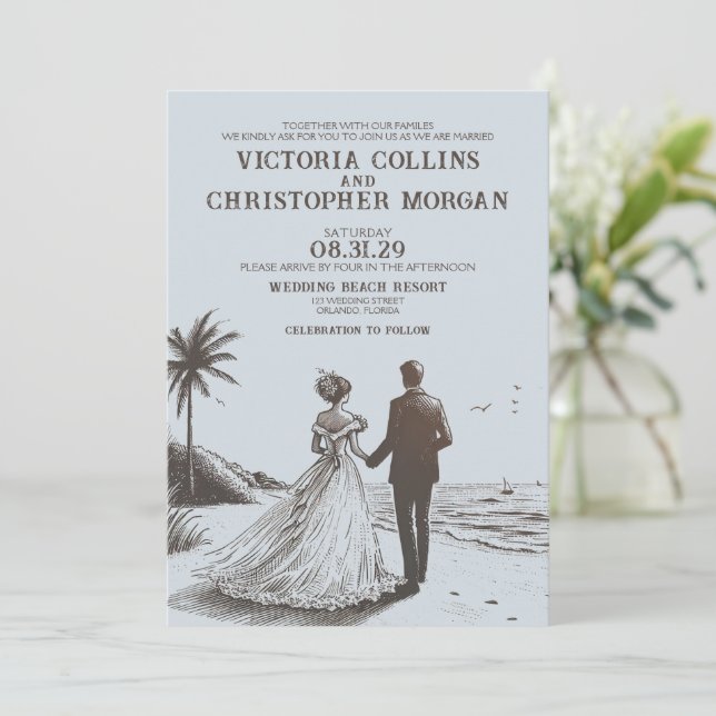 Invitación Boda de Beach Couple (Anverso de pie)