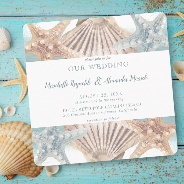 Invitación Boda de Beach Starfish Seashell Square (Subido por el creador)