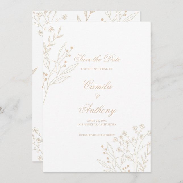 Invitación Boda de Beige Corner Floral Boho (Anverso / Reverso)
