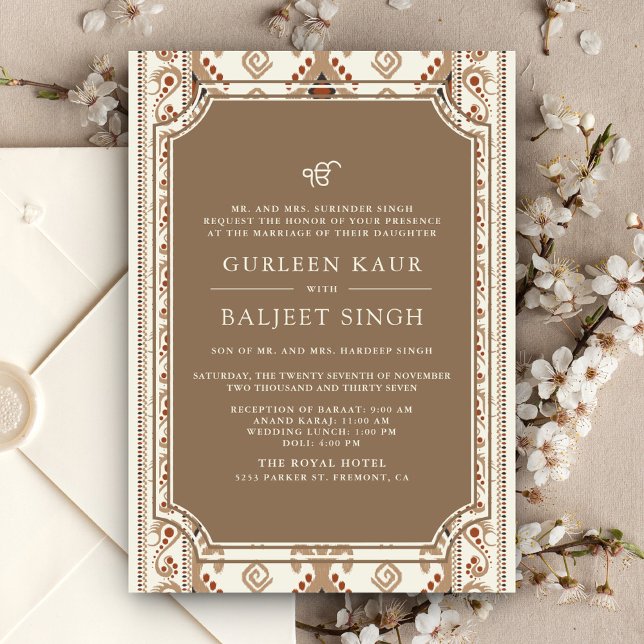 Invitación Boda de Beige Cream Ikat Anand Karaj Sikh (Subido por el creador)