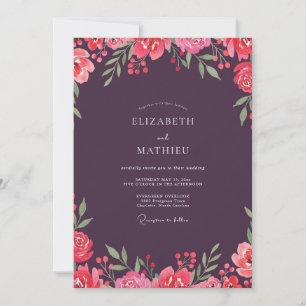 Invitación Boda de berenjena Coral Ranunculus Eucalipto