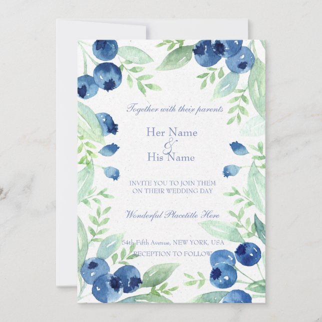Invitación Boda de Berry Rústico de Blueberry MidSummer (Anverso)