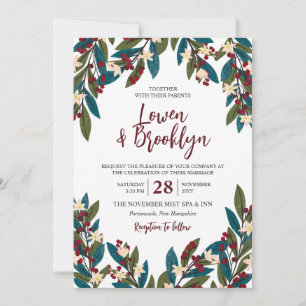 Invitación Boda de Berry Twigs de Floral verde azulada y Borg