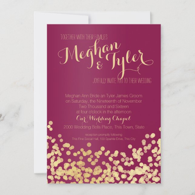 Invitación Boda de Berry Wine and Gold Sparkle (Anverso)