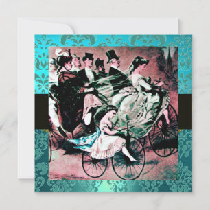 Invitación Boda DE BICICLETA AZUL ROJO NEGRO DAMASK MONOGRAM