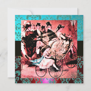 Invitación Boda DE BICICLETA AZUL ROJO NEGRO DAMASK MONOGRAM