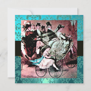 Invitación Boda DE BICICLETA AZUL ROJO NEGRO DAMASK MONOGRAM
