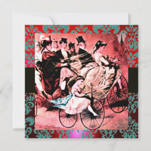 Invitación Boda DE BICICLETA AZUL ROJO NEGRO DAMASK MONOGRAM