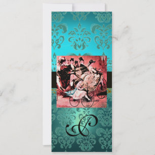 Invitación Boda DE BICICLETA AZUL ROJO NEGRO DAMASK MONOGRAM