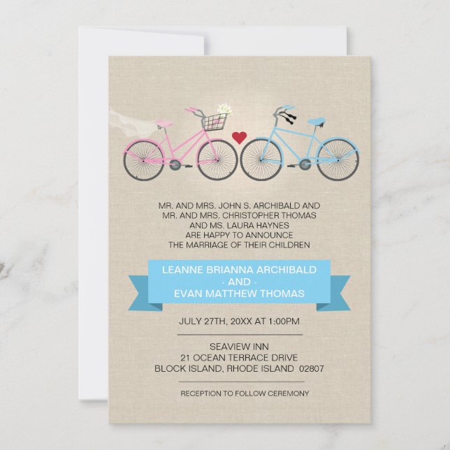 Invitación Boda de bicicleta con estilo lineal (Anverso)