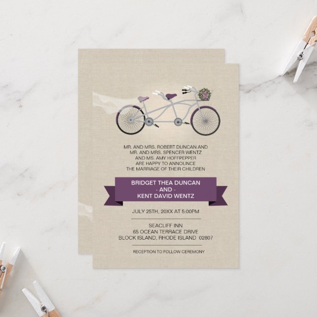 Invitación Boda de bicicleta de ciruela falsa (Anverso/Reverso In Situ)