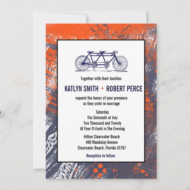 Invitación Boda de bicicleta de tándem retro artístico modern (Anverso)