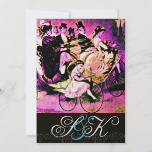 Invitación Boda DE BICICLETAS DE COLOR ROJO NEGRO DAMASK MONO