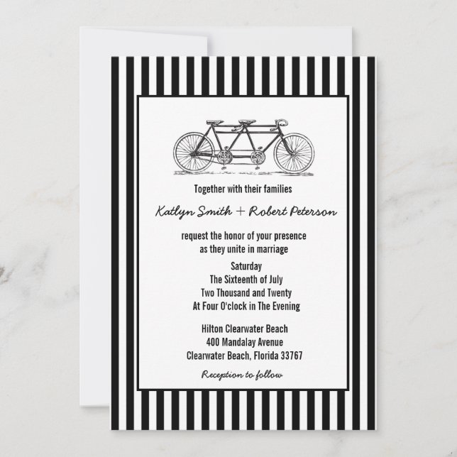 Invitación Boda de bicicletas rusticas retro tándem (Anverso)