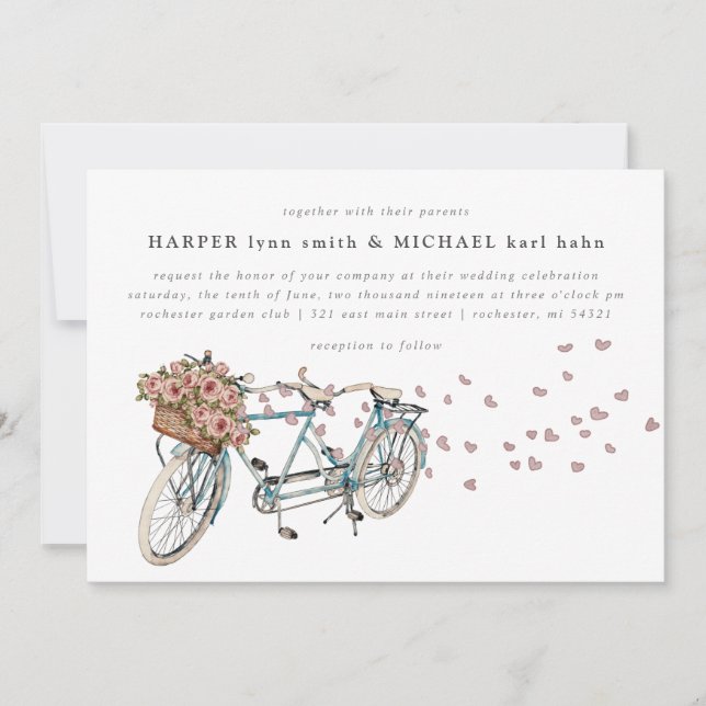 Invitación Boda de bicicletas Watercolor Tandem (Anverso)