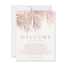 Boda de bienvenida con palmeras tropicales de rosa