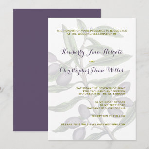 Invitación Boda de bifurcación de árbol de oliva  Púrpura Ver