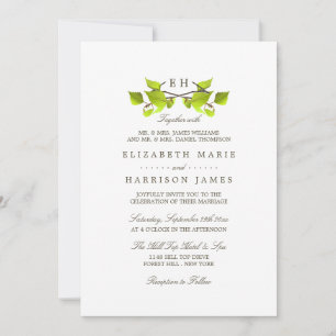 Invitación Boda de bifurcación del árbol de birch monograma