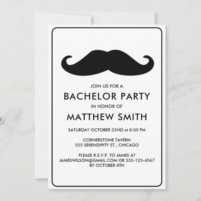 Invitación Boda de bigote negro del partido del bachiller (Anverso)