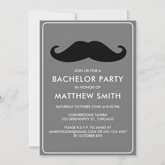 Invitación Boda de bigote negro del partido del bachiller (Anverso)