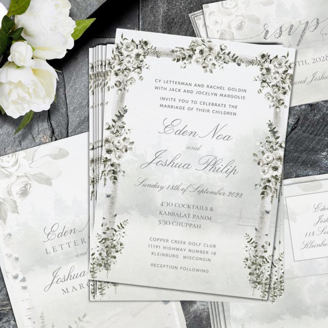Invitación Boda de Birch Tree Forest Chuppah (Birch Tree Forest Chuppah Wedding Invitation. RSVP and envelope sold separately.)