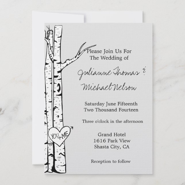 Invitación Boda de Birch Trees Gris (Reverso)