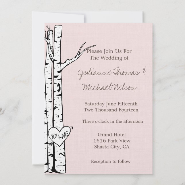 Invitación Boda de Birch Trees Rosados de Rubor (Reverso)