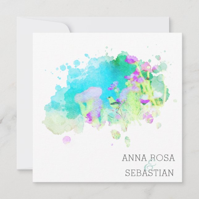 Invitación *~* Boda de Bird Cosmos Floral AR12 QR FOTO RSVP (Anverso)