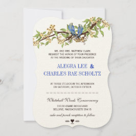 Invitación Boda de Bird Royal Blue Cherry Blossom
