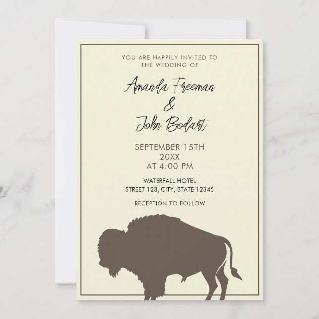 Invitación Boda de Bison Bison de Búfalo Rústico Beige y Brow (Anverso)