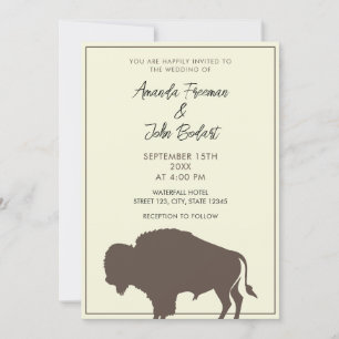 Invitación Boda de Bison Bison de Búfalo Rústico Beige y Brow