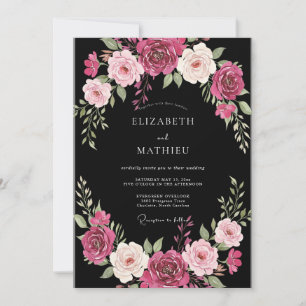 Invitación Boda de Black Magenta Ranunculus Dusty Eucalyptus