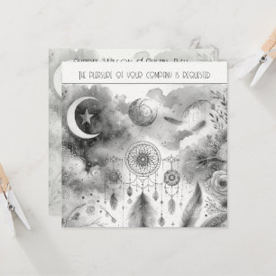 Invitación Boda de Black White Celestial Moon Dream Catcher