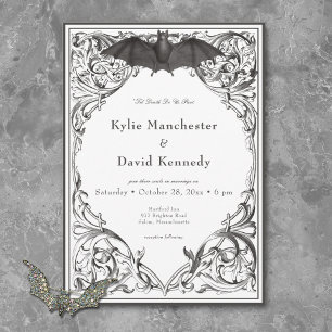 Invitación Boda de Blanco y Negro del Murciélago Victoriano h