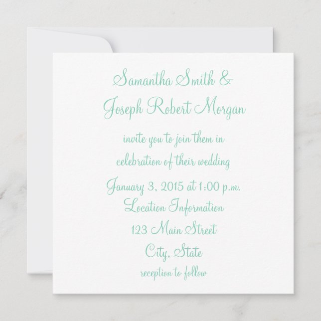 Invitación Boda de Blanco y Verde Espuma de Mar (Anverso)