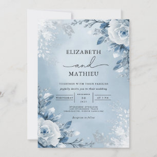 Invitación Boda de Bloom Botánico Icy Blue