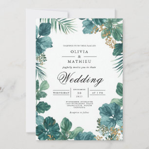Invitación Boda de Bloom Botánico Profundo Verde azulado